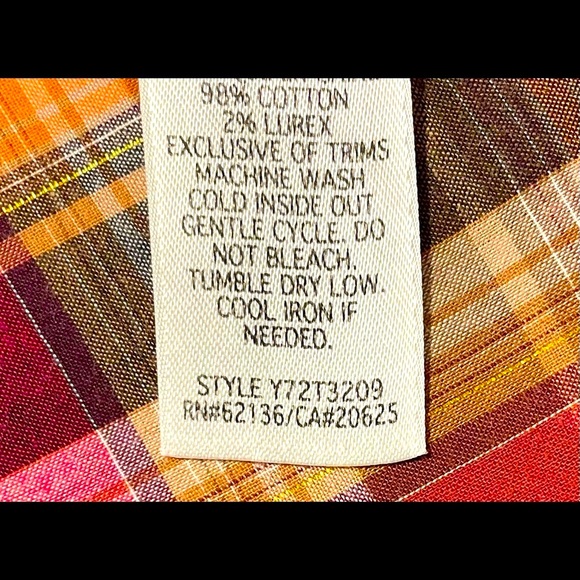 LIKE NEW SEXY GUESS JEANS RED/BLACK/GOLD PLAID BABYDOLL STRAPLESS BLOUSE Sz M - Picture 5 of 6